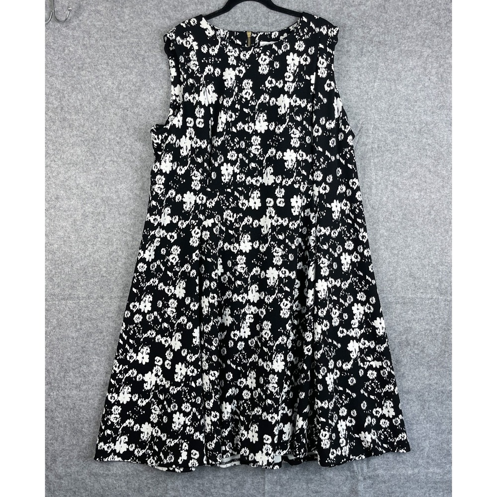 Calvin Klein Dress Womens 22W Black White Floral Sleeveless Midi Career Classic